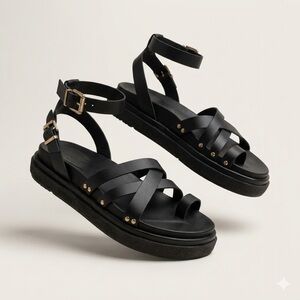 ALOHAS Buckle Up Gladiator Platform Sandals Black Vegan Leather US 6.5 EU 37